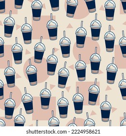 coffee frappe background pattern. milkshake latte cup seamless pattern background design