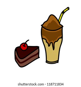 Coffee Frappe and Chocolate Cake with Red Cherry