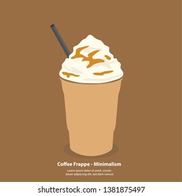 coffee frappe with whipping cream and caramel sauce - minimalism