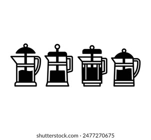 coffee french press drink icons vector design simple black white color illustration sets