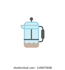 Coffee French press flat icon, vector sign, colorful pictogram isolated on white. Tea pot symbol, logo illustration. Flat style design