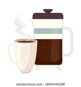 coffee french press and mug design of drink caffeine breakfast and beverage theme Vector illustration