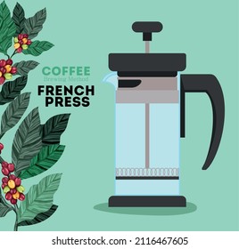coffee french press poster and plants