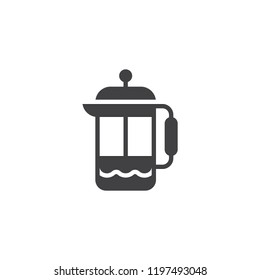 Coffee French press vector icon. filled flat sign for mobile concept and web design. Tea pot simple solid icon. Symbol, logo illustration. Pixel perfect vector graphics