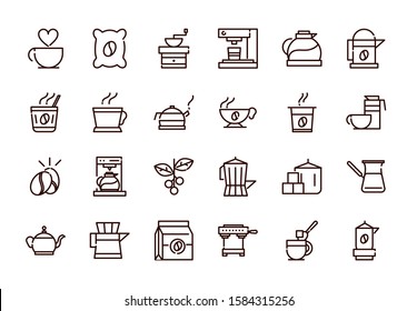 Máquina de fabricación de productos frescos de café y otros Ilustración vectorial de diseño de línea de iconos