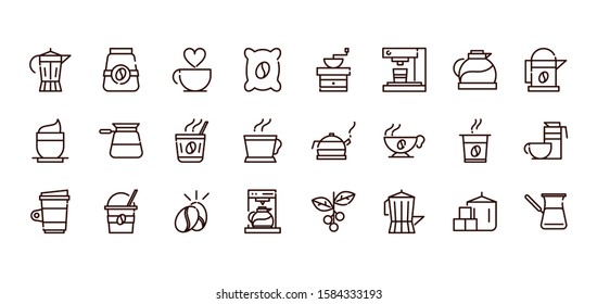 Coffee Fresh Product Maker Machine And Others Icon Line Design Vector Illustration