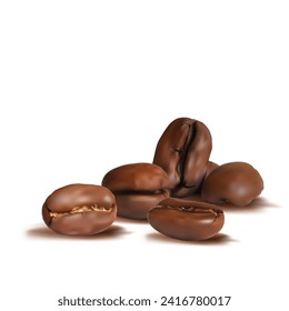 Coffee. Fried coffee beans. Fragrant coffee. Robusta. Arabic. Elements for label design. Coffee ingredients in mesh technique. Vector illustration.