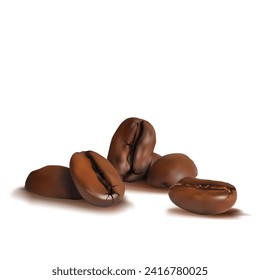 Coffee. Fried coffee beans. Fragrant coffee. Robusta. Arabic. Elements for label design. Coffee ingredients in mesh technique. Vector illustration.