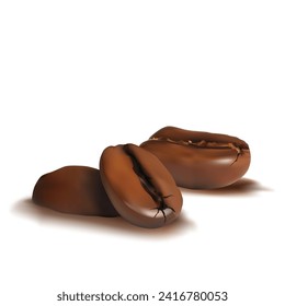 Coffee. Fried coffee beans. Fragrant coffee. Robusta. Arabic. Elements for label design. Coffee ingredients in mesh technique. Vector illustration.