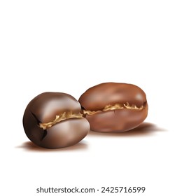 Coffee. Fried coffee beans. Fragrant coffee. Robusta. Arabic. Elements for label design. Coffee ingredients in mesh technique. Vector illustration.
