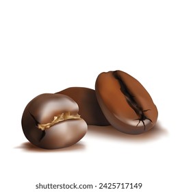Coffee. Fried coffee beans. Fragrant coffee. Robusta. Arabic. Elements for label design. Coffee ingredients in mesh technique. Vector illustration.