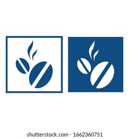 Coffee fried grains. The symbol is located in a square frame. Vector blue icons.