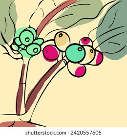 Coffee fruit vector illustration with boho style. The Illustration is suitable to use nature background and botanical content media.