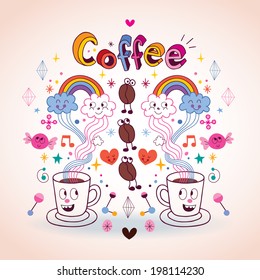 Coffee fun cartoon illustration