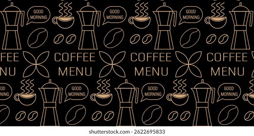 Coffee geometric pattern of lines. Abstract seamless background for coffee shop, food packaging, menu.