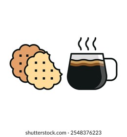 Coffee glass and biscuit set food drink icon vector basic design simple and modern concept graphic