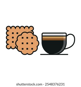 Coffee glass and biscuit set food drink icon vector basic design simple and modern concept graphic