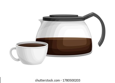 Coffee Glass Brewer with Cup of Hot Beverage Rested Nearby Vector Illustration