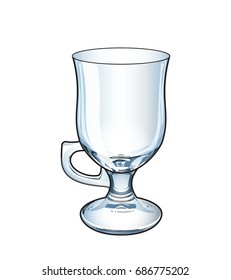 Coffee glass cup. Realistic vector illustration. Empty glass for mulled wine. Traditional mug for Irish coffee, empty, vector illustration isolated on white background. EPS10.