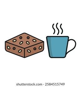 Coffee glass drink and brownies food icons with a warm and delightful design, perfect for enhancing café, dessert, or cozy dining-themed projects