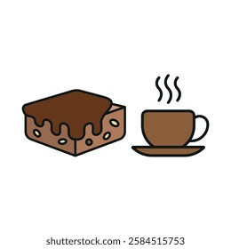 Coffee glass drink and brownies food icons with a warm and delightful design, perfect for enhancing café, dessert, or cozy dining-themed projects