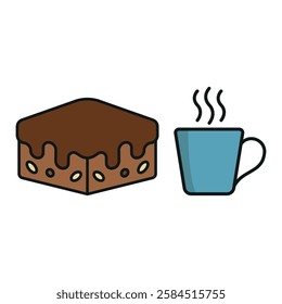 Coffee glass drink and brownies food icons with a warm and delightful design, perfect for enhancing café, dessert, or cozy dining-themed projects