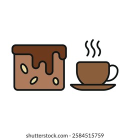 Coffee glass drink and brownies food icons with a warm and delightful design, perfect for enhancing café, dessert, or cozy dining-themed projects