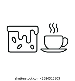 Coffee glass drink and brownies food icons with a warm and delightful design, perfect for enhancing café, dessert, or cozy dining-themed projects