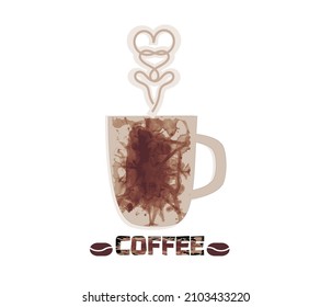 Coffee, glass with a drink, color drawing and text, on a white background, for design and print