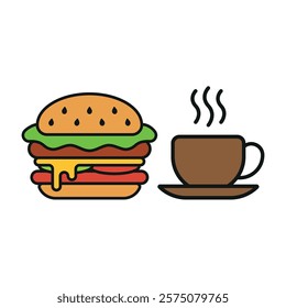 Coffee glass drink and hamburger food icon with a sleek and modern flat design featuring clean lines and minimalist aesthetics