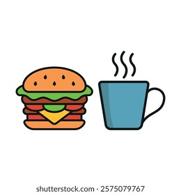 Coffee glass drink and hamburger food icon with a sleek and modern flat design featuring clean lines and minimalist aesthetics