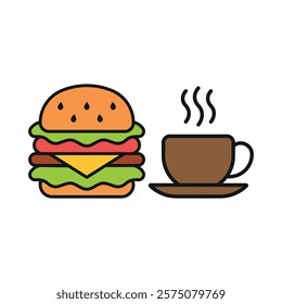 Coffee glass drink and hamburger food icon with a sleek and modern flat design featuring clean lines and minimalist aesthetics