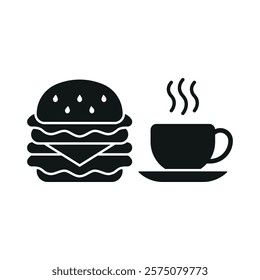 Coffee glass drink and hamburger food icon with a sleek and modern flat design featuring clean lines and minimalist aesthetics