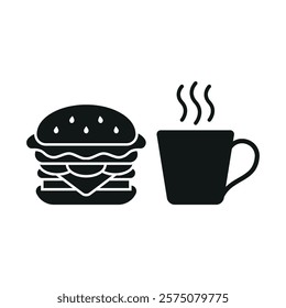 Coffee glass drink and hamburger food icon with a sleek and modern flat design featuring clean lines and minimalist aesthetics