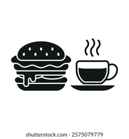 Coffee glass drink and hamburger food icon with a sleek and modern flat design featuring clean lines and minimalist aesthetics