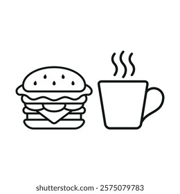 Coffee glass drink and hamburger food icon with a sleek and modern flat design featuring clean lines and minimalist aesthetics