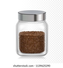 Coffee glass jar icon. Instant coffee granules realistic package