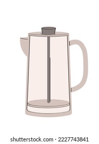 Coffee glass jug. Device for cafes and restaurants. Hot drinks, barista. Poster or banner for website. Kitchen utensil. Sticker for social media and messengers. Cartoon flat vector illustration