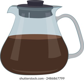 Coffee glass kettle,  glass pot with coffee isolated on white, glass coffee jug.