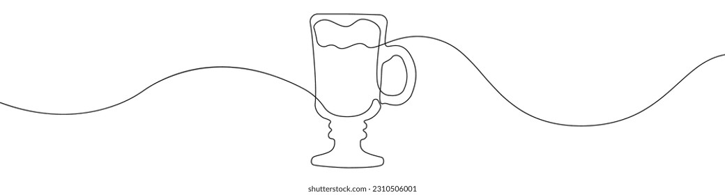 Coffee glass line continuous drawing vector. One line A glass for hot drinks vector background. Latte glass icon. Continuous outline of a Cup of coffee. 