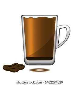 Coffee in a glass mug with coffee beans