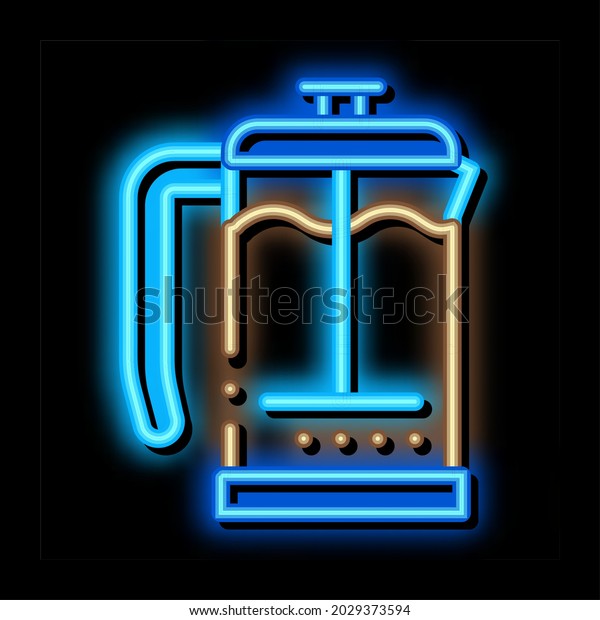 coffee glass\
pot neon light sign vector. Glowing bright icon coffee glass pot\
sign. transparent symbol\
illustration