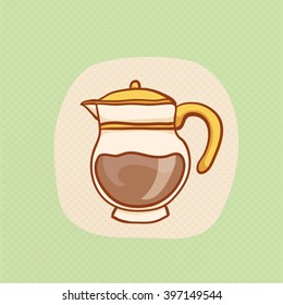 Coffee glass pot sketchy clip art. Vector design element. Sketch for flyer, banner, ad, package. Hand drawn cup of hot Coffee with halftone icon