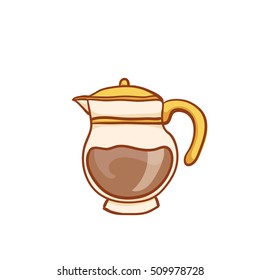 Coffee glass pot sketchy clip art, isolated on white. Vector design element. Sketch for flyer, banner, ad, package. Hand drawn cup of hot Coffee with halftone icon