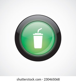 coffee glass sign icon green shiny button. ui website button 