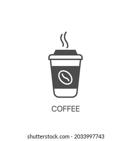 Coffee glass sign icon. Hot coffee button. Hot tea drink with steam. Takeaway