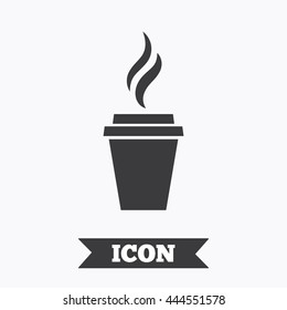 Coffee Glass Sign Icon. Hot Coffee Button. Hot Tea Drink With Steam. Takeaway. Graphic Design Element. Flat Coffee Symbol On White Background. Vector