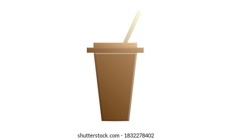 coffee in a glass with a straw, on a white background, vector illustration. cardboard glass with brown color. reusable beverage cups, caring for the environment, less plastic in nature.