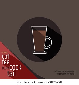 Coffee in glass vector icon. Round flat design signs with long shadow.