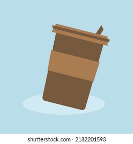 coffee glass vector illustration on blue background paper cup glass for tea coffee brown disposable paper cup